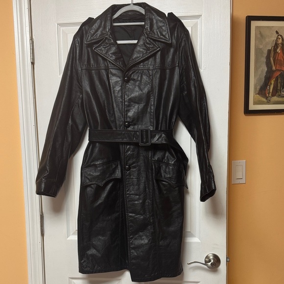 Elegant Black Leather Trench Coat for Men